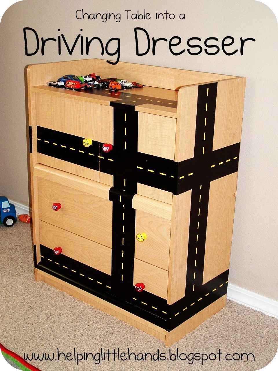 toy car storage and driving dresser, via Bekob