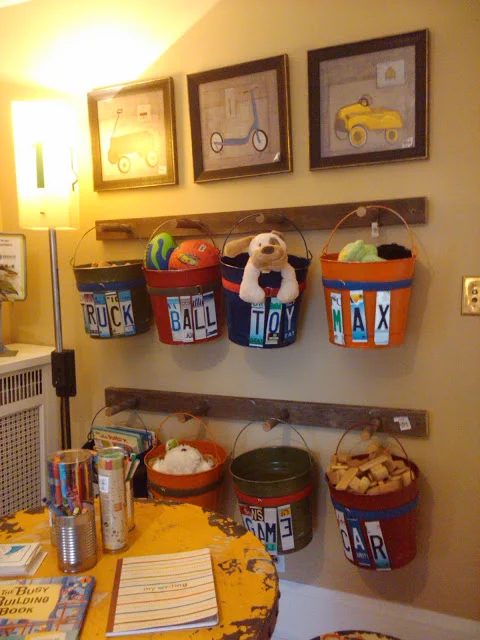 buckets on pegs to organize toys, The Polo House