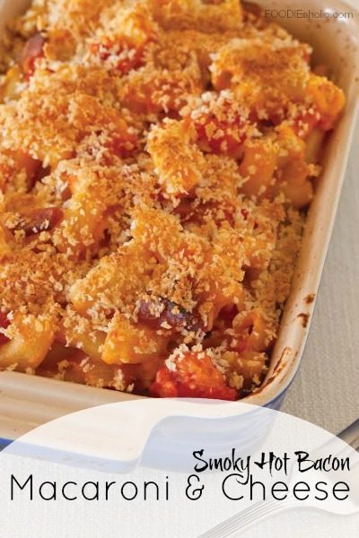 Smoky Hot Bacon Macaroni and Cheese | FOODIEaholic.com #recipe #cooking #baking #casserole #macandcheese #bacon #hotsauce