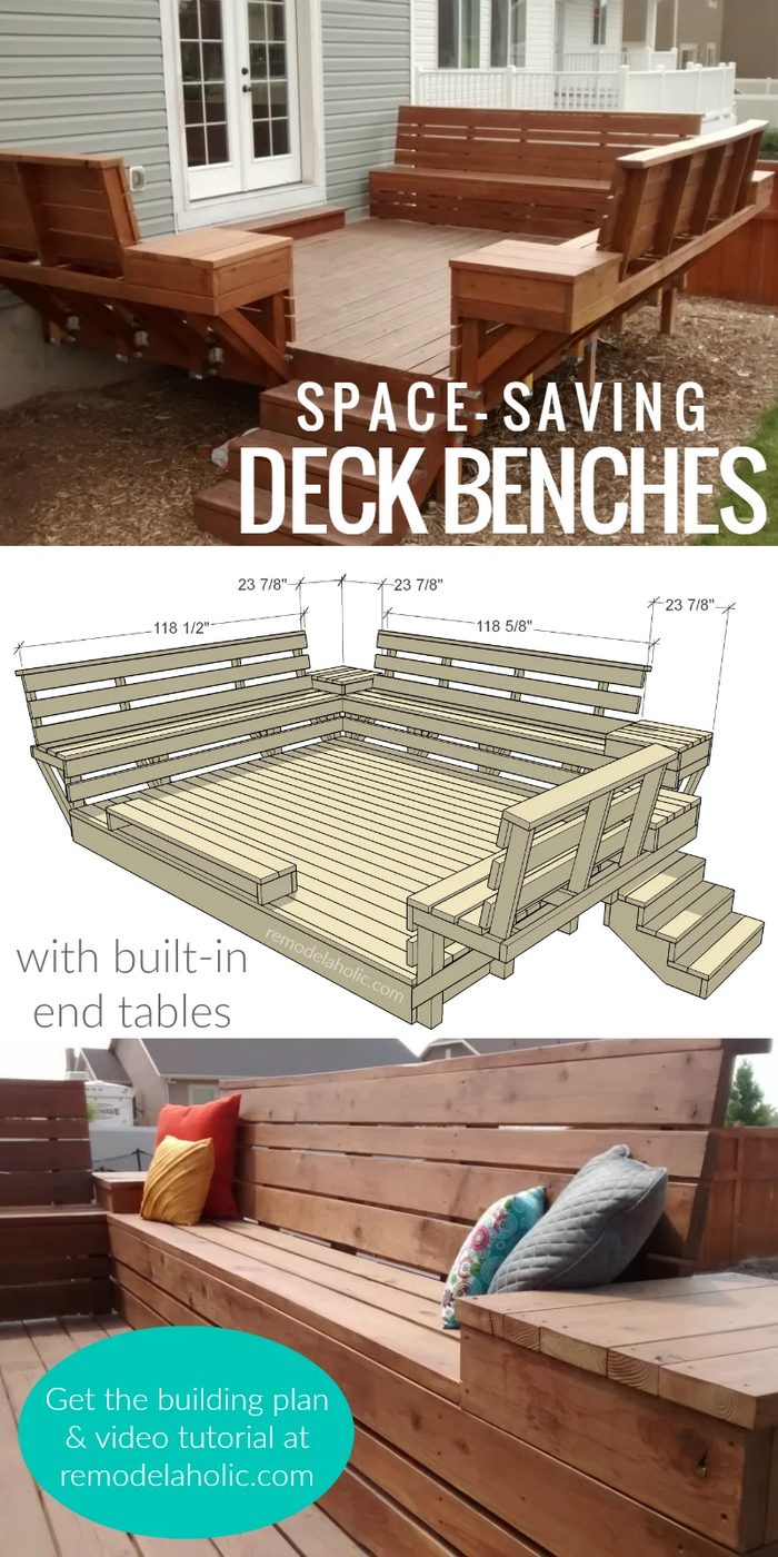Handmade Space Saving Deck Benches With Built In Tables, Building Plan And walkthrough @Bekob