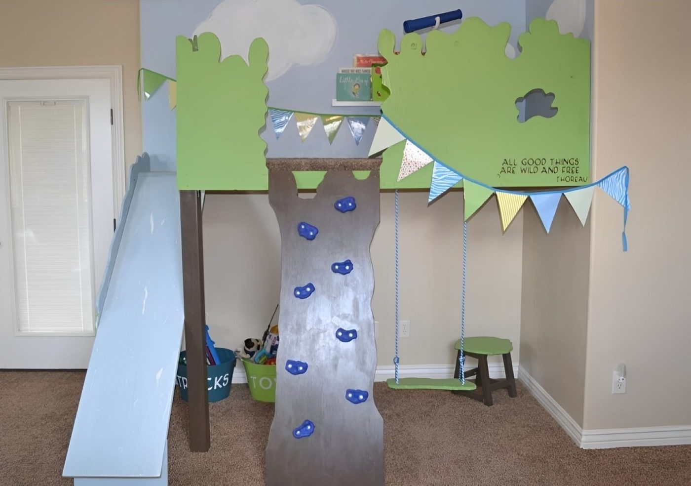 Indoor Treehouse Loft With Slide And Rock Climbing Wall I Am Hardware Featured On Bekob (1)