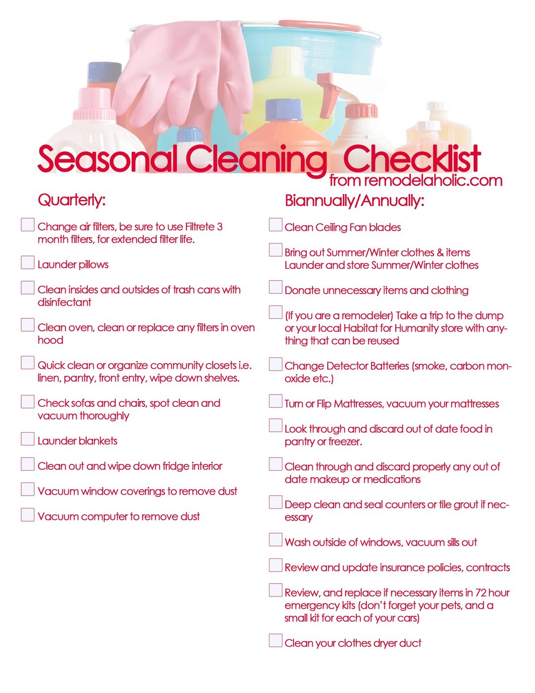 Seasonal Cleaning Checklist
