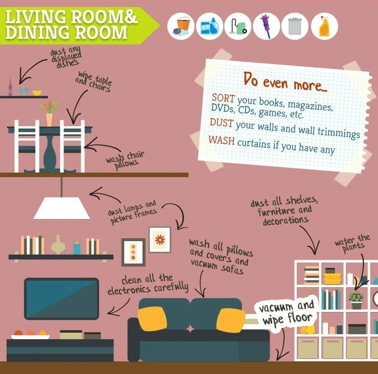 spring cleaning tips and tricks for the living room and dining room