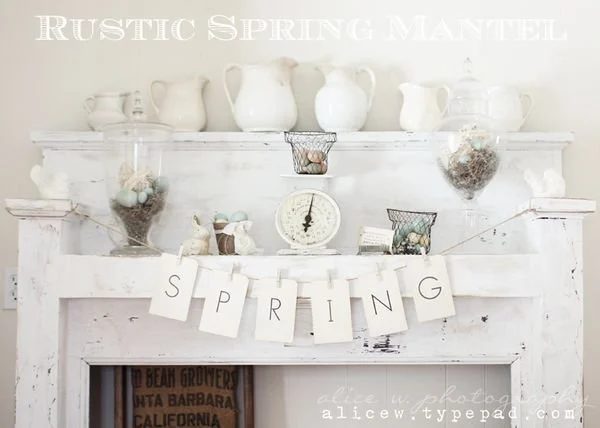 Rustic Spring Mantel