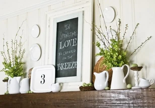 Green and White Spring Mantel