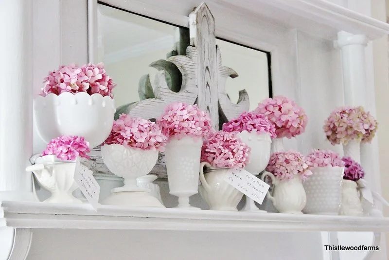Pink Hydrangeas Mantel