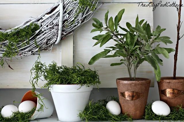 Green and White Spring Mantel