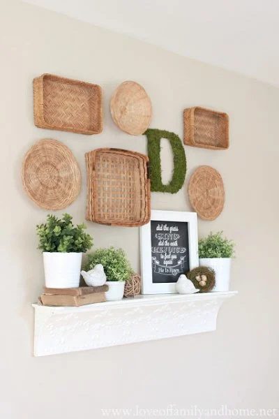 Spring Mantel with Baskets
