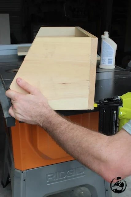 Handmade Stacking Countertop Storage Bin - Step 6 - glue and nail the sides to the back