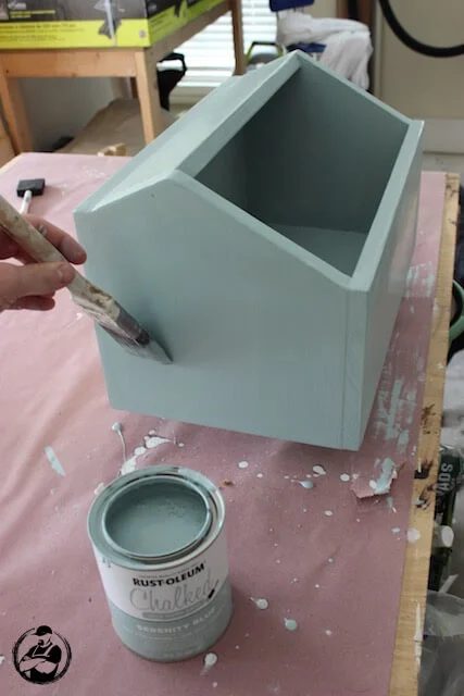 Handmade Countertop Stacking Storage Bin - Step 11 - paint with serenity blue chalk paint and distress