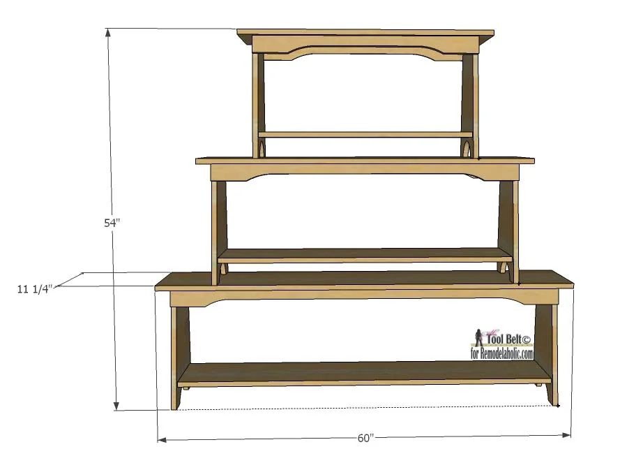 Handmade bench plans that can be used to make a unique stacked bench bookshelf.