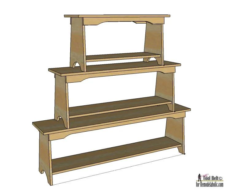 Handmade bench plans that can be used to make a unique stacked bench bookshelf.