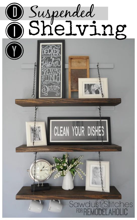 straightforward Handmade suspended shelving by Sawdust2stitches for Bekob.com