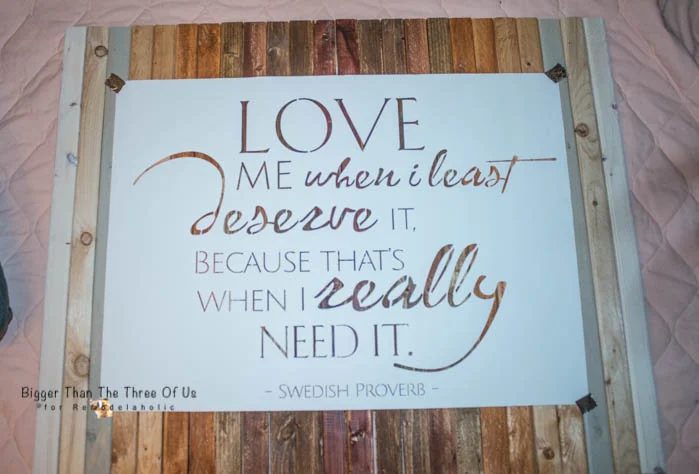 Handmade Ombre Stained Wood Art with Love Quote by Bigger Than The Three Of Us for Bekob