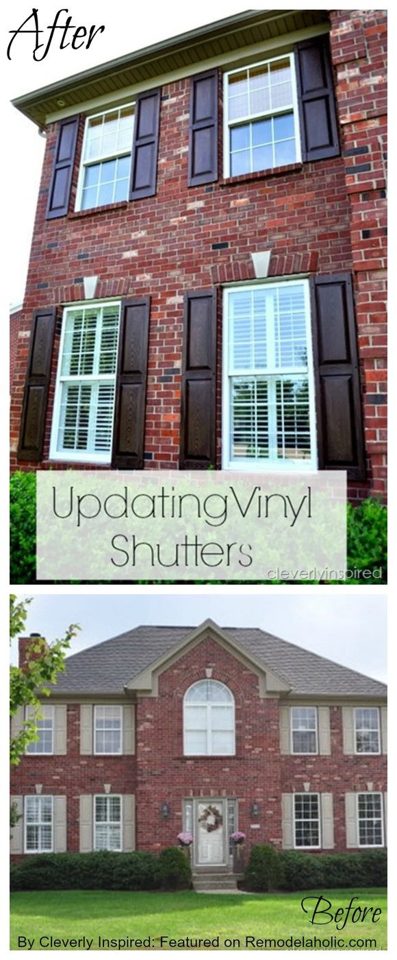 How to update faded vinyl shutters with stain #walkthrough featured on Bekob