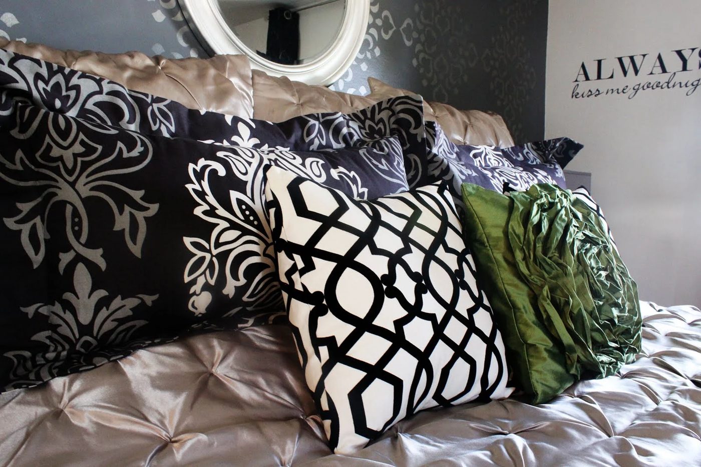 Stenciled wall master bedroom