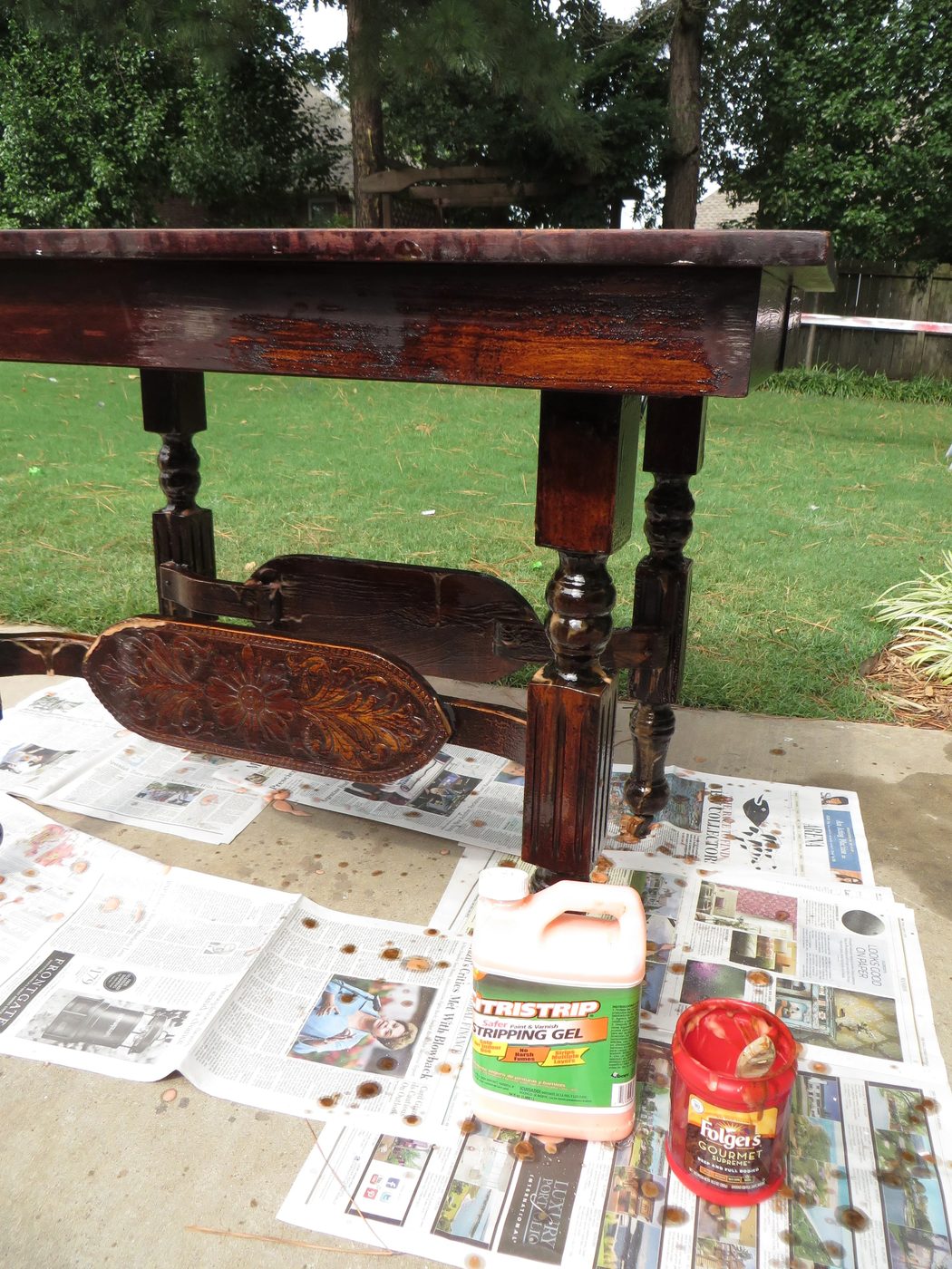 how to refinish wood furniture, step 1 - citristrip to remove old finish
