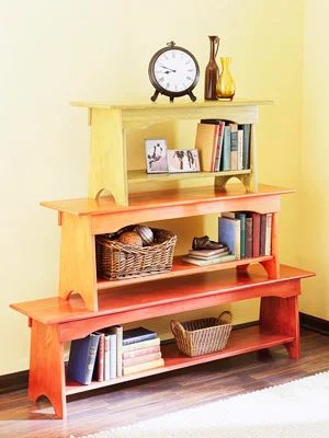Stacked Bench Bookcase - Learn to build the benches from Bekob.com, image and assembly from BHG