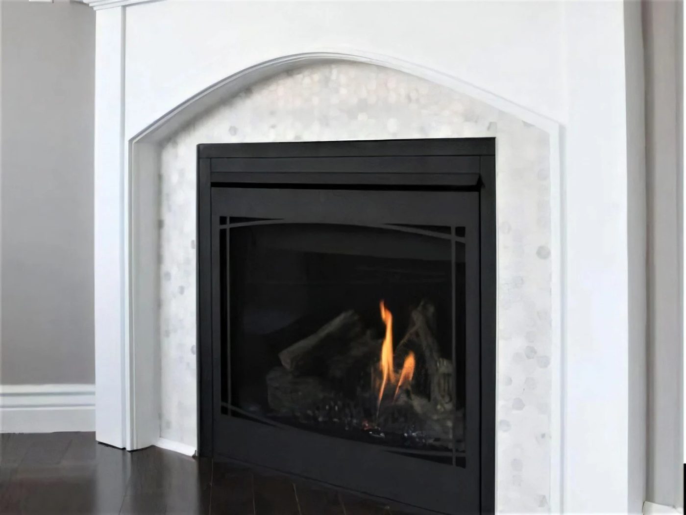 2 Tile options Mirror Above Fireplace Handmade Mantel Update With Marble Tile And Pillars Pink Little Notebook Featured On @Bekob 113359