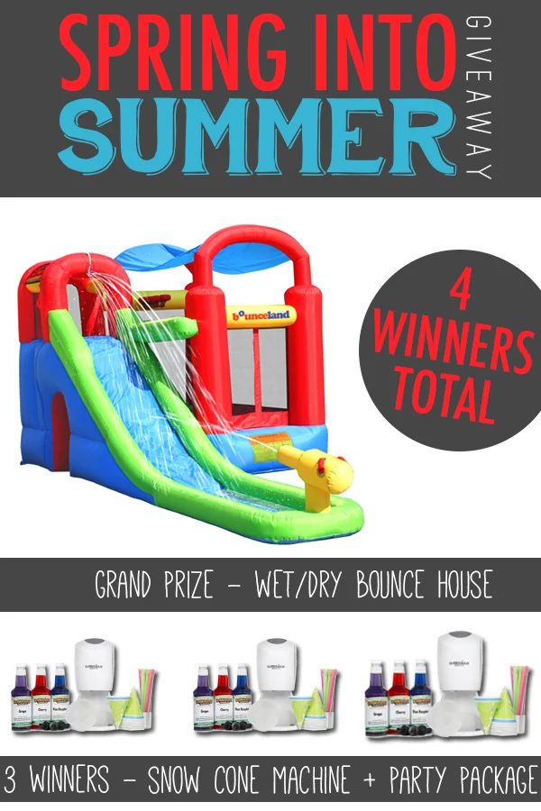 solid giveaway to get you ready for summer fun! Win a bounce house water slide or a snow cone party pack!
