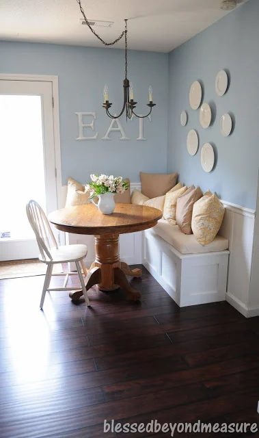 dining banquette with plate wall and corner bench, Blessed Beyond Measure