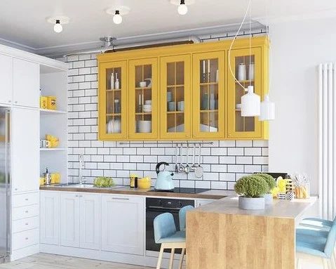 Modern white and yellow kitchen via Home Designing | How to decorate with yellow and Yellow Kitchen Inspiration #Bekob