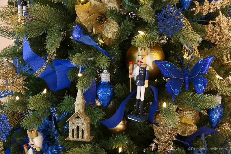 Gold and Blue Dollar Store Christmas Tree Decorating + 3 Money-Saving Christmas Tree Hacks