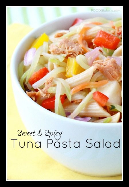 Sweet and Spicy Tuna Pasta Salad | FOODIEaholic.com #recipe #cooking #salad #appetizer #tuna #pasta