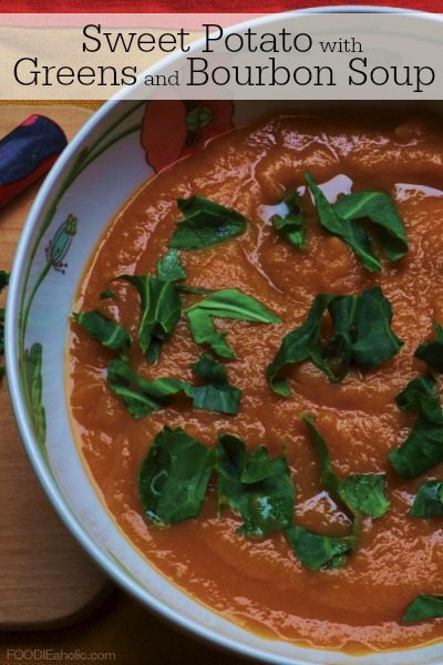 Sweet Potato with Greens and Bourbon Soup | FOODIEaholic.com #recipe #cooking #fall soup #sweetpotato #greens #bourbon