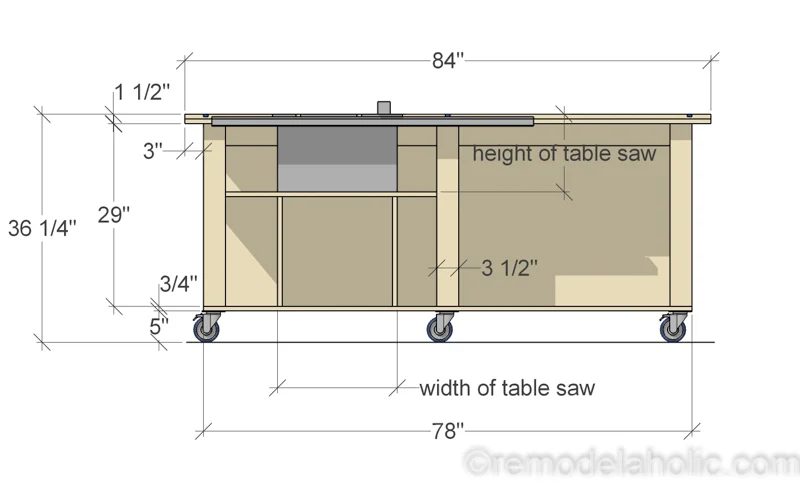 Front View, Handmade Router Table and Table Saw Workbench Building Plan | Free Printable Building Plans #Bekob