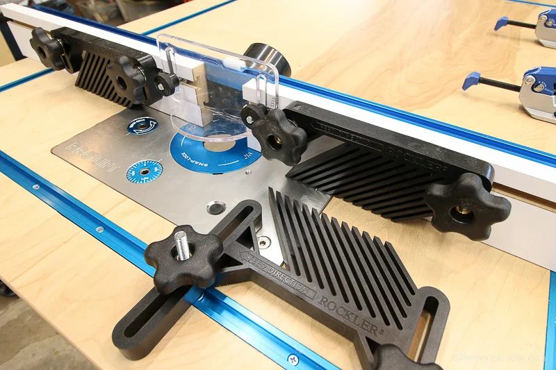 Router Lifter with Sliding Track on Rockler T-Tracks | Handmade Router Table and Table Saw Workbench Building Plan #Bekob