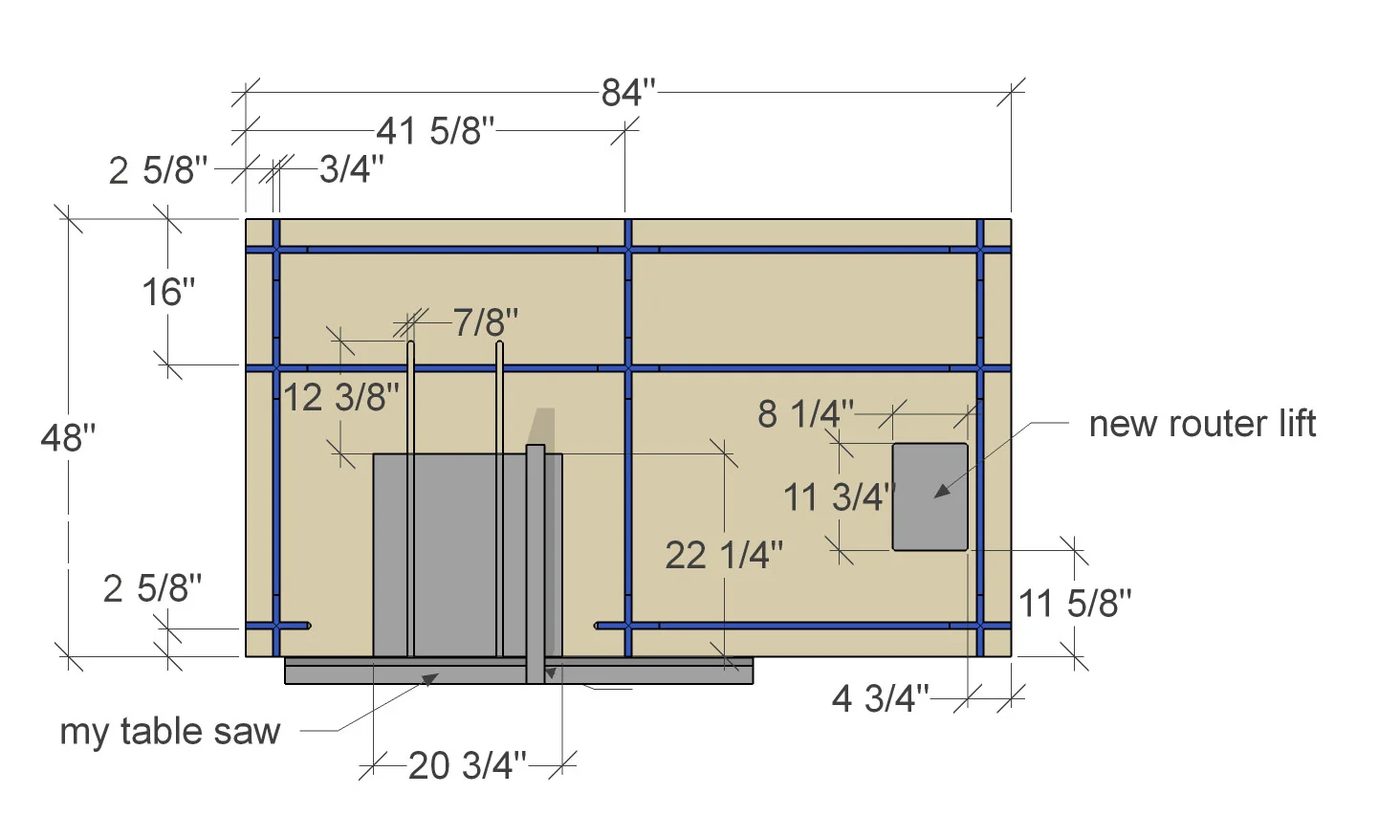 Table Saw Workbench Top View Updated Dimension For T Track