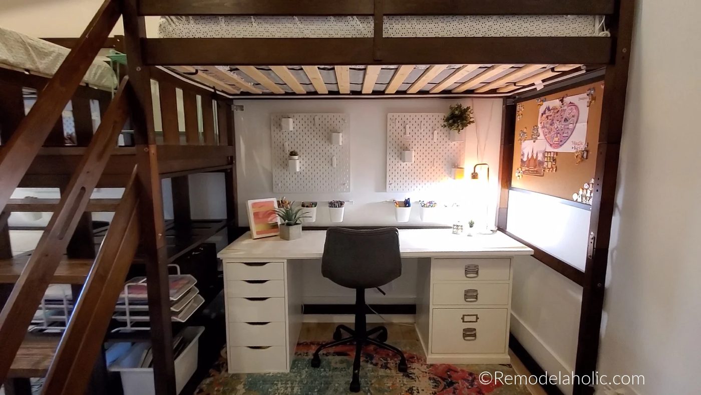 Tall Double Loft Beds For Teenage Shared Bedroom With Full Desks Under And Stairs, Bekob