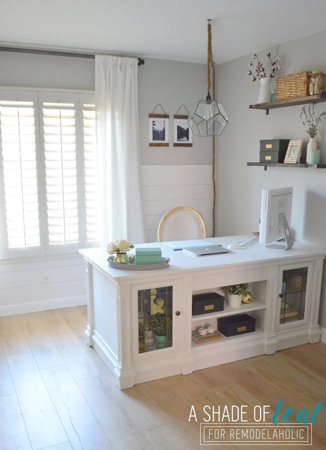 rustic office makeover with a Handmade geometric pendant light made from a terrarium