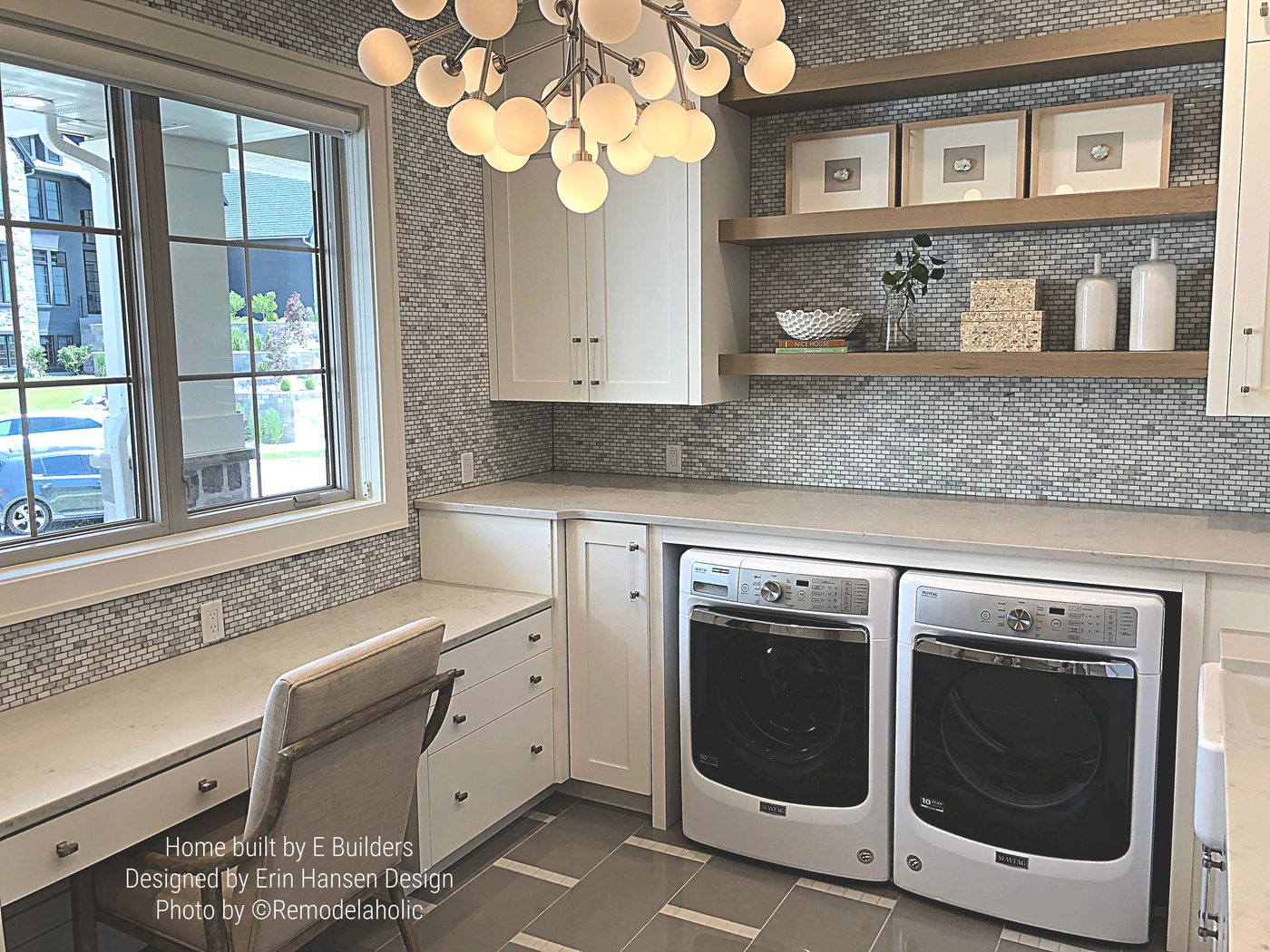 striking Transitional Laundry Room E Builders, Erin Hansen Design