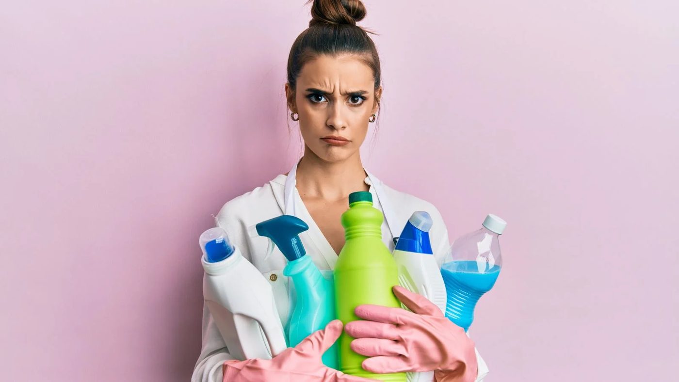 Frowning Cleaning Woman