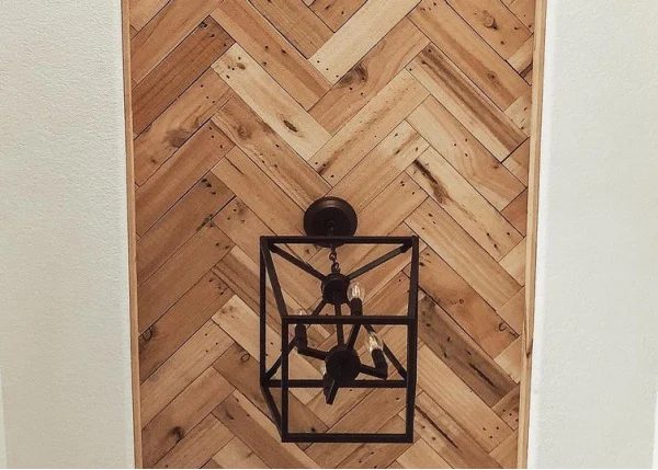 Inexpensive Handmade Herringbone Wood Ceiling Using Pallets