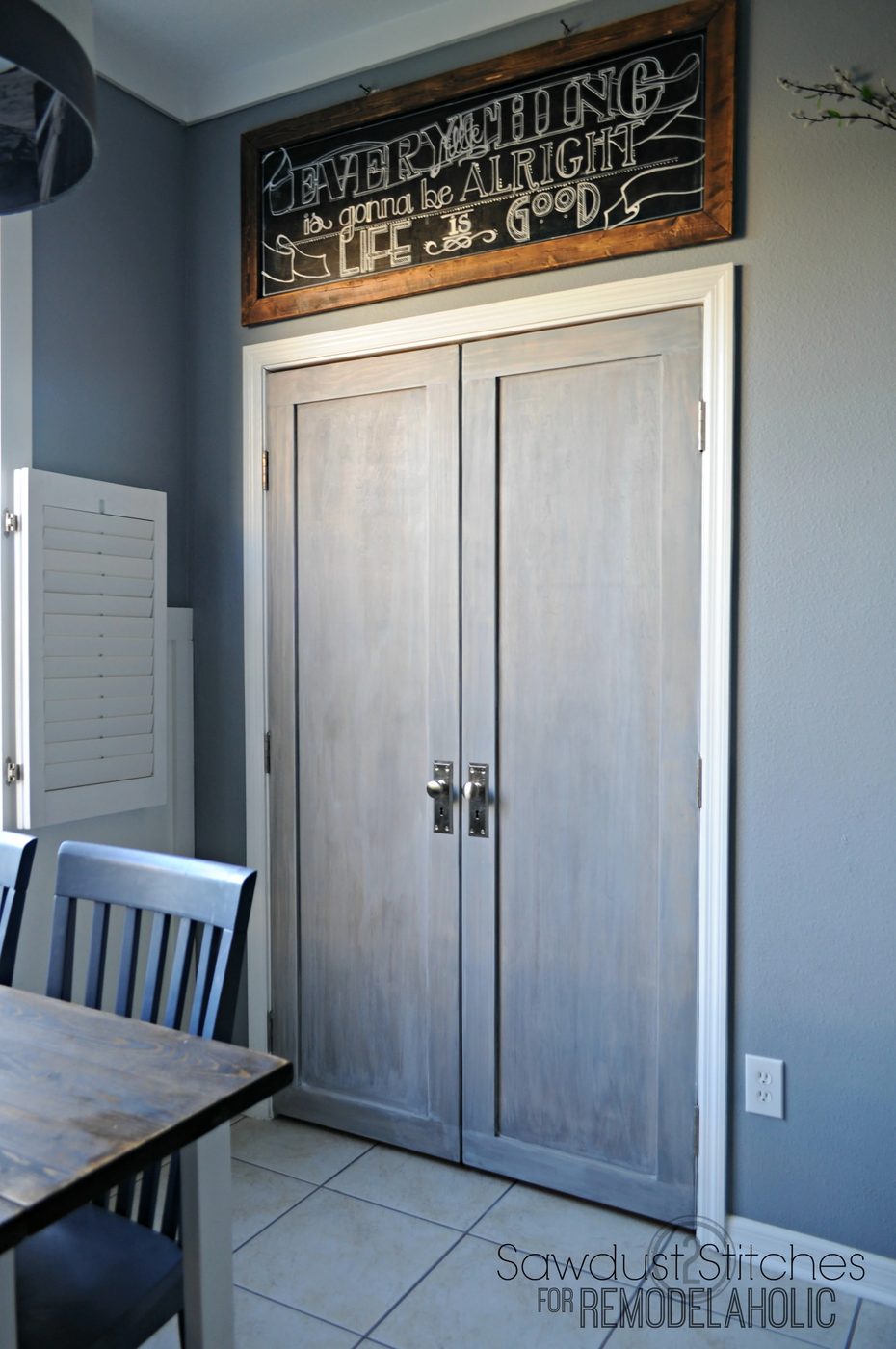 Bifold pantry doors into paneled french doors - love this modern update!