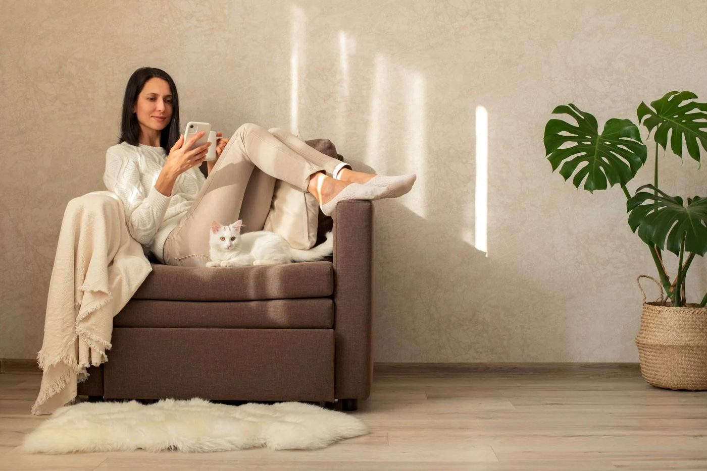 Woman With Cat Sofa