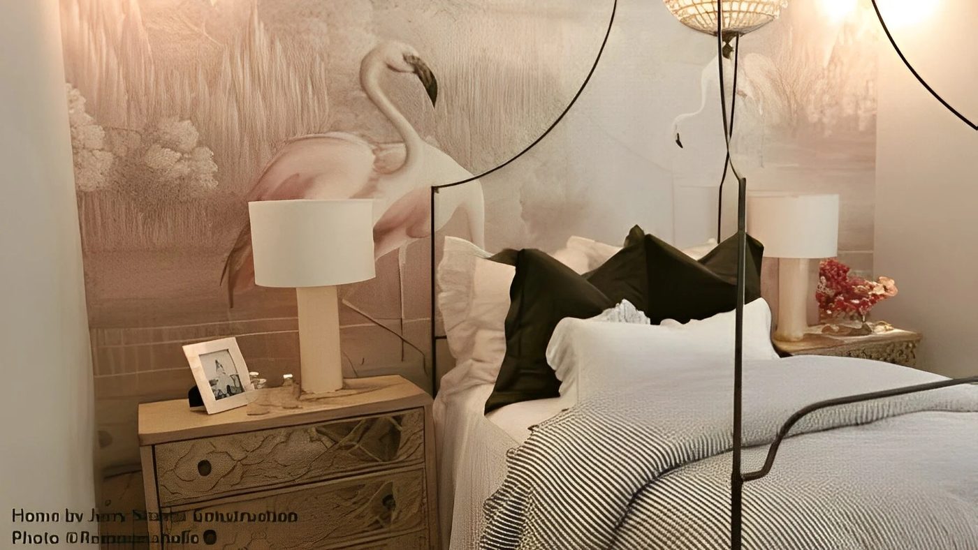 Teen Girls Bedroom With Flamingo Wallpaper Mural Jerry Stubbs And Tique And Co 2018 Utah Valley Parade Of Homes Featured On Bekob 450x338 (1)
