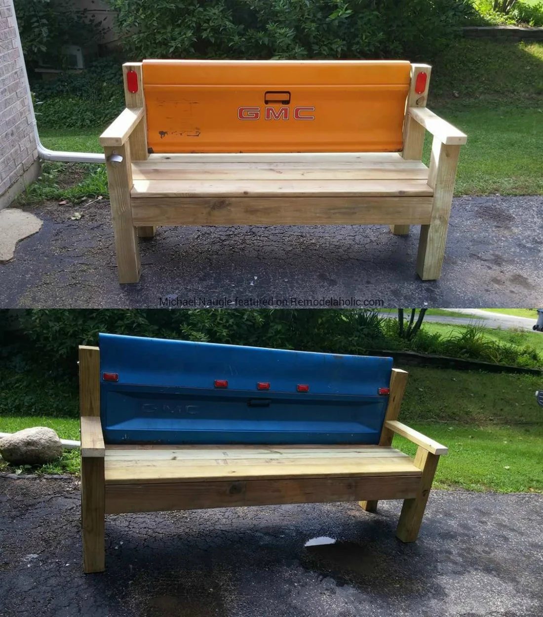 Build With 2x4s, Patio Bench With Upcycled Tailgate Back, Michael Naugle Featured On @Bekob