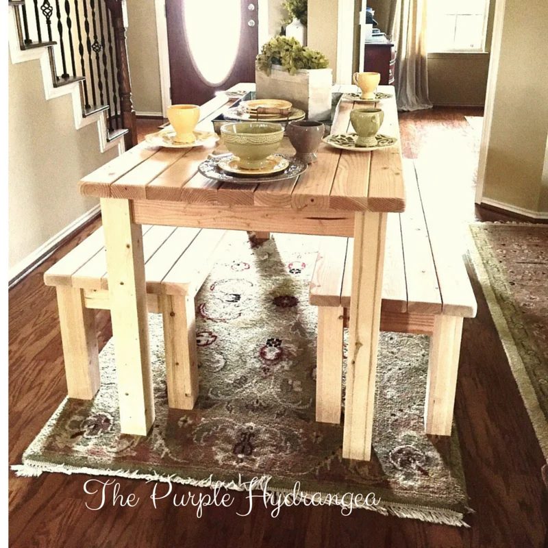 Build With 2x4s, Farmhouse Table And Benches, The Purple Hydrangea