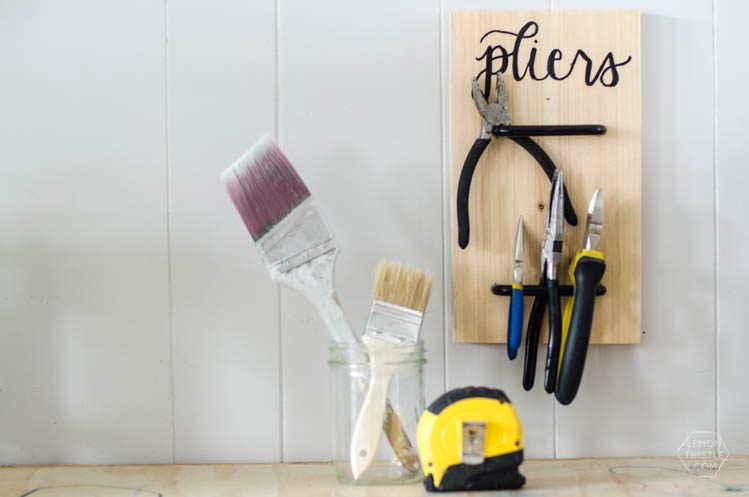 Such a cute option to store tools! A Handmade pliers holder made using cabinet pulls. Plus more Handmade project options using cabinet hardware.