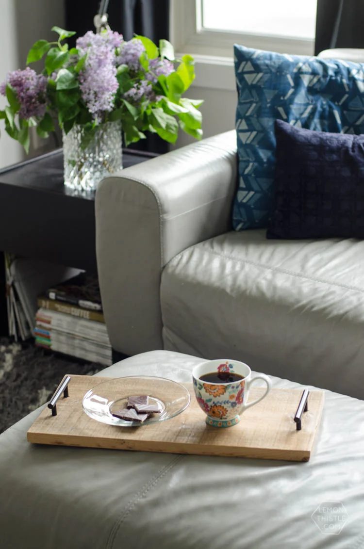 A direct coffee tray using cabinet hardware- plus more project options for hardware!