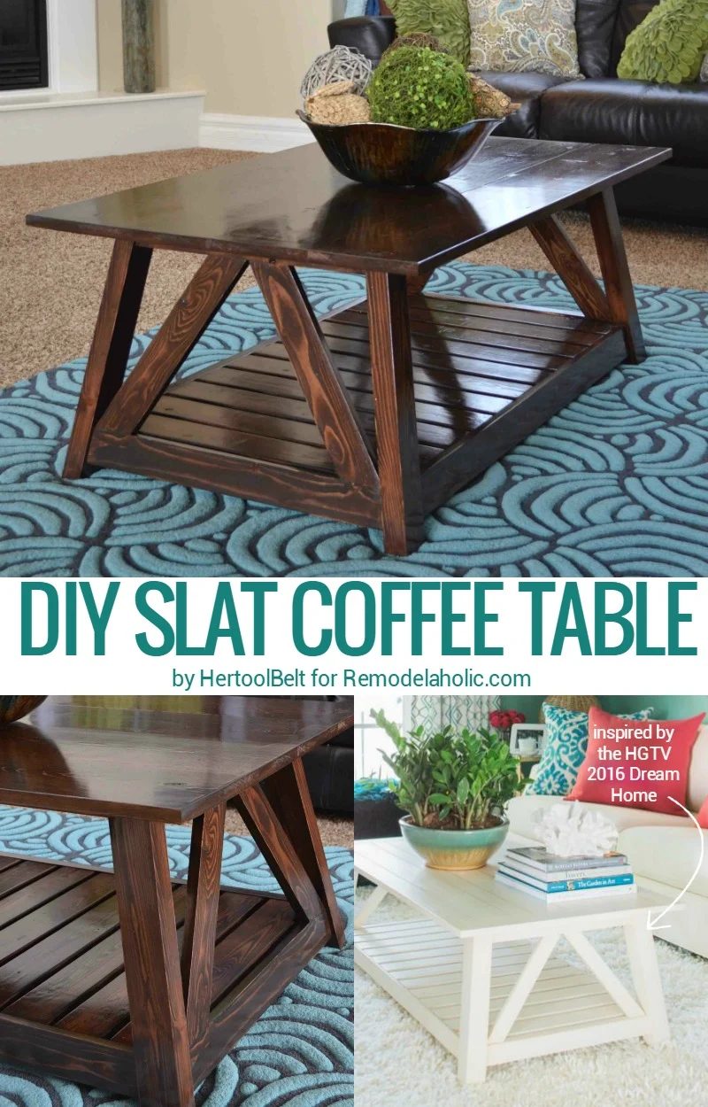 Build this Handmade slat coffee table this weekend, inspired by the Ethan Allen version found in the HGTV 2016 Dream Home. Free plans from Hertoolbelt on Bekob.com