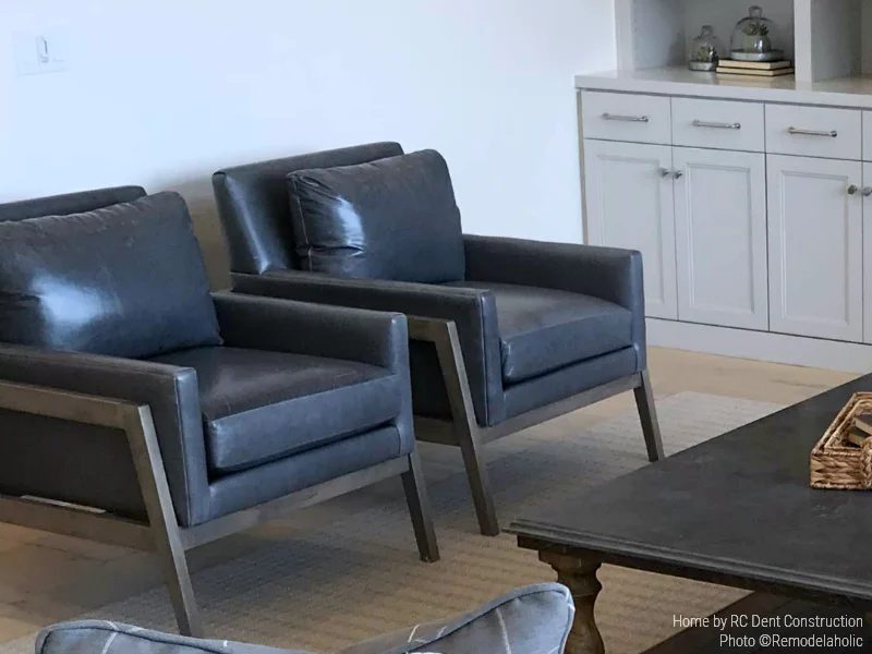 Mid Century Modern Leather Arm Chairs In A Mixed Style Living Room RC Dent Construction And Remedy Design 2018 Utah Valley Parade Of Homes Featured On Bekob