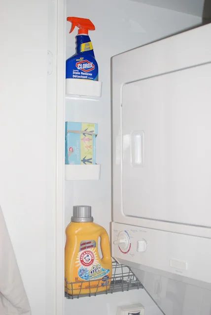 organized tiny laundry closet, Waffling Design