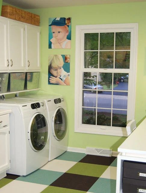 colorful organized laundry room office studio, Paula Prass