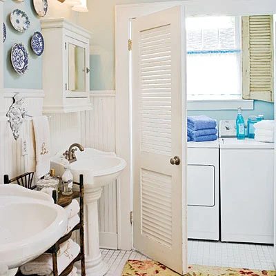 tiny laundry room in bathroom, Southern Living