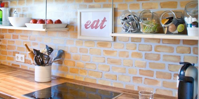 Tiny Kitchen Renovation with Faux Painted Brick Backsplash